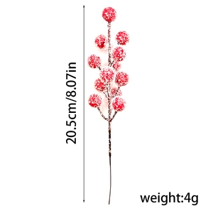 Artificial red Christmas berry branch with faux snow effect, 20.5cm tall, weight 4g
