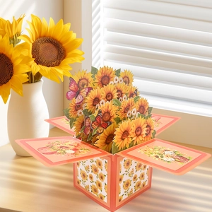 3D pop-up greeting card featuring vibrant sunflower paper art and butterfly design