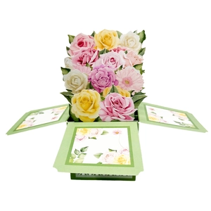 3D pop-up flower greeting card with pink roses and daisies for birthday and party gifts