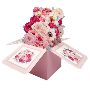 3D Pop Up Flower Greeting Card Pink Bouquet Paper Cards For Mother's Day Teacher's Day Wedding Birthday With Envelope