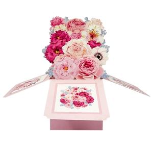 3D pop-up floral greeting card box with pink roses and carnations for Mother's Day