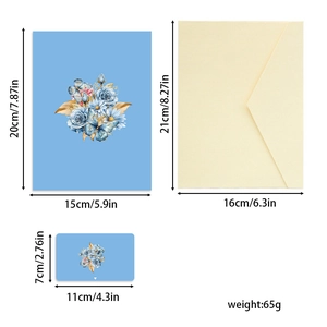 Carte de vœux papillon 3D avec roses bleues, enveloppe et dimensions incluses