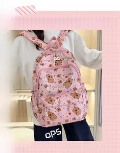 Pink cute cartoon backpack featuring koala print and durable double zipper design