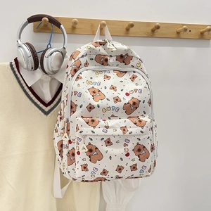 White cartoon bear backpack with cute print and large capacity for school students