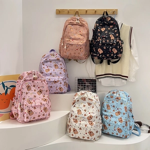 Cute cartoon bear printed large capacity student backpack in various colors