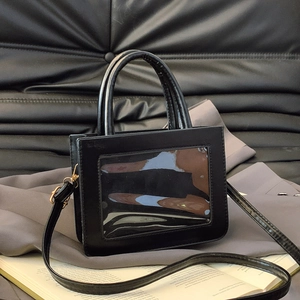 Women Minimalist Transparent PVC PU Leather Mini Square Bag Clear Window DIY Ita Bag Handbag Shoulder Crossbody Bag