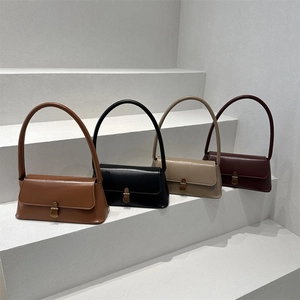 Minimalist leather baguette bags in four colors with vintage gold buckle for women