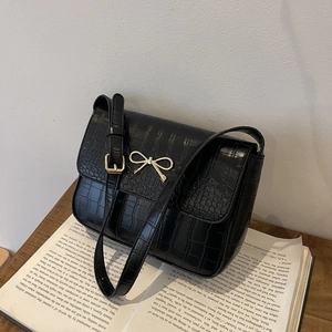 Borsa Sottobraccio da Donna in Stile Coreano in Pelle PU Con Motivo Coccodrillo Fibbia con Fiocco Oro Piccola Borsa a Spalla