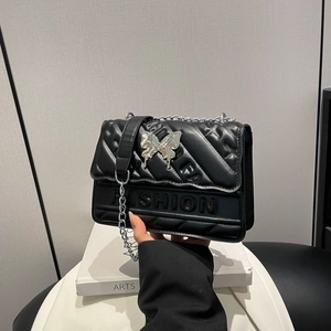 Quilted PU Leather Crossbody Bag With Metal Butterfly Buckle Small Square Shoulder Bag Trendy Retro Street Style For Women