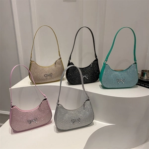 French retro baguette bags with bow decoration in multiple shiny colors for women
