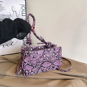 Women Snake Print Shoulder Bag Fashion PU Leather Small Square Bag With Mini Round Coin Purse Wavy Edge Crossbody Bag Purse