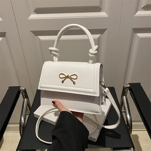 Sac À Épaule En Cuir PU Pour Femmes Avec Boucle À Nœud Doré Poignée Nouée Petit Sac À Main Carré Élégant Pour Le Quotidien