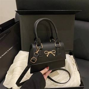 French Style Women Bow Shoulder Bag PU Leather Elegant Small Handbag Flap Crossbody Bag With Adjustable Strap Office Daily Carry