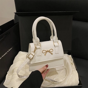 Women Bowknot Decor Mini Handbag PU Leather Crossbody Bag Korean Style Square Shoulder Bag Casual Daily Tote For Ladies