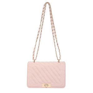 Petit sac à bandoulière rose pâle matelassé avec chaîne dorée et fermoir métallique