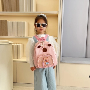 Zaino rosa per bambini con tasca trasparente e orecchie 3D, ideale per la scuola materna