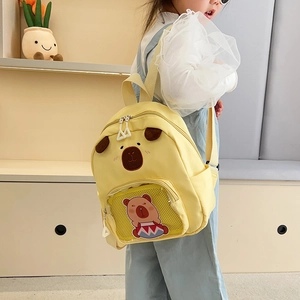 Zaino giallo per bambini a forma di animale con orecchie 3D e tasca trasparente