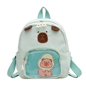 Zaino per bambini verde a forma di capibara con orecchie morbide e tasca frontale