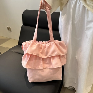 Mode Damen Rüschen Tote Bag Große Kapazität Nylon Schultertasche Casual Koreanischer Stil Handtasche Für Den Alltag