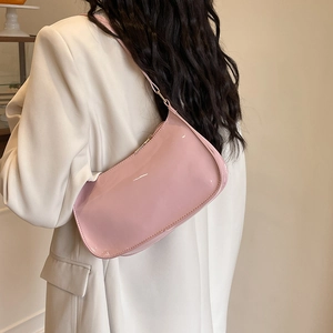 Sac à Épaule Sous le Bras en Cuir Verni Brillant Minimaliste pour Femme Petit Sac Croissant Baguette Hobo pour Quotidien Fête