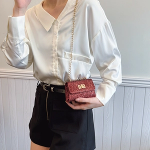 Sparkly sequins mini crossbody bag with gold chain strap in dark red for women