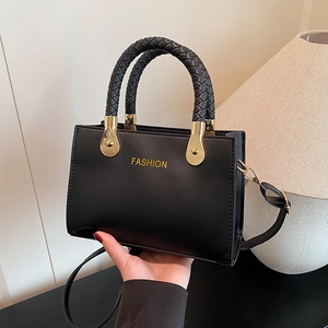 Damen Mode PU Leder Kleine Quadratische Schultertasche Mit Geflochtenem Griff Goldene Buchstaben Handtasche Umhängetasche 2025