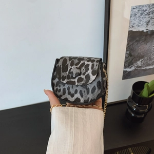 Leopard Print Mini Saddle Shoulder Bag For Women Fashion PU Leather Crossbody Bag With Gold Chain Strap Small Purse