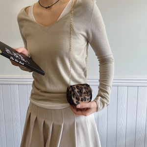 Chic leopard print mini crossbody bag with golden chain strap for modern women's outfit