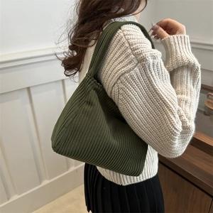 Women Corduroy Tote Bag Large Capacity Minimalist Shoulder Bag Striped Retro Casual Handbag For Commute Daily Shopping Bag