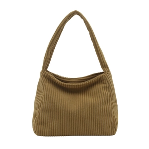 Brown corduroy large tote bag for women with minimalist shoulder strap design