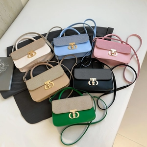 Chic patchwork crossbody bags with metallic locks shown in six elegant colors