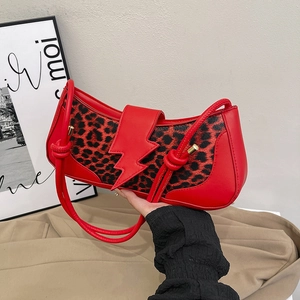 Women Leopard Print Baguette Bag PU Leather Underarm Shoulder Bag With Lightning Buckle Casual Fashion Street Small Handbag