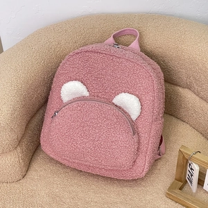 Cute Sherpa Plush Bear Ear Backpack For Kids Girls School Mini Travel Daypack Soft Faux Fur Small Shoulder Bag Multicolored Gift