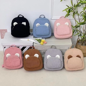 Plush teddy fleece backpack with cute bear ears in multiple colors for kids and women