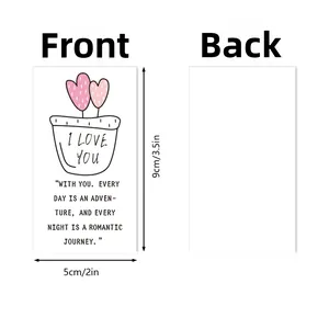 Close-up of heart plant illustration and I LOVE YOU text on mini lunch box card