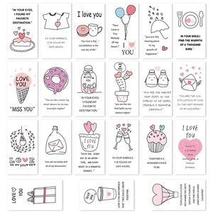 Set of 24 mini lunch box notes featuring romantic hand-drawn illustrations and quotes
