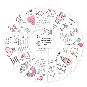 Set of 20 creative lunch box notes with romantic hand-drawn illustrations and quotes