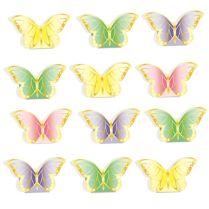 12pcs 3D butterfly party favors with gold foil edges in assorted pastel colors