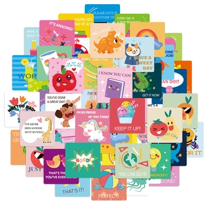 Detailed close-up of 60 waterproof motivational reward stickers with colorful cartoons
