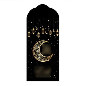 Detail of Ramadan green envelope with gold lantern and crescent moon pattern