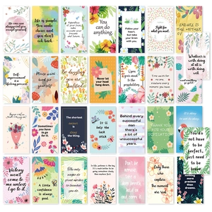 Flat lay grid showing various motivational quote cards with floral and geometric patterns
