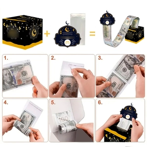 DIY Geldgeschenk-Box-Set mit Sternmond-Thema, Montageanleitung und Frohes Neues Jahr-Karte