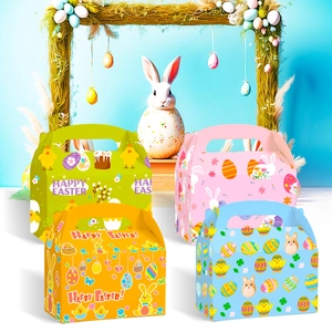 Boîtes cadeaux de Pâques avec motifs de lapins et œufs en couleurs pastel variées