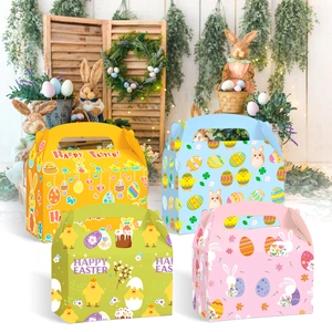 Boîtes cadeaux de Pâques aux motifs de lapin et texte Happy Easter en quatre couleurs