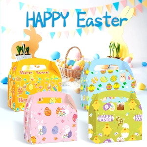 Lot de quatre boîtes cadeaux de Pâques colorées avec motifs lapins et texte