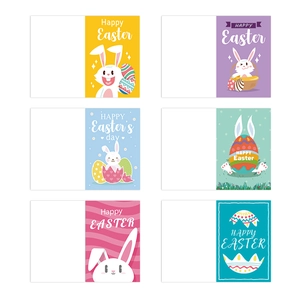 Easter card set featuring 12 colorful egg and bunny designs with matching envelopes