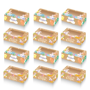 Set of 12 Easter Kraft paper gift boxes with clear window and colorful rabbit eggs design