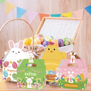 Colorful Happy Easter paper gift boxes with rabbit designs for candy party favors