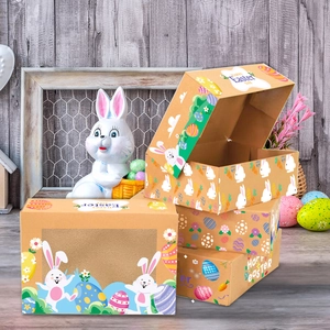 Easter paper gift boxes with bunny prints and clear windows for candies and treats