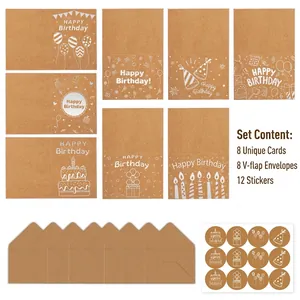 Kraft Paper Happy Birthday Greeting Card Envelope And Sealing Sticker Set For Party Gift DIY Stationery Note Cards